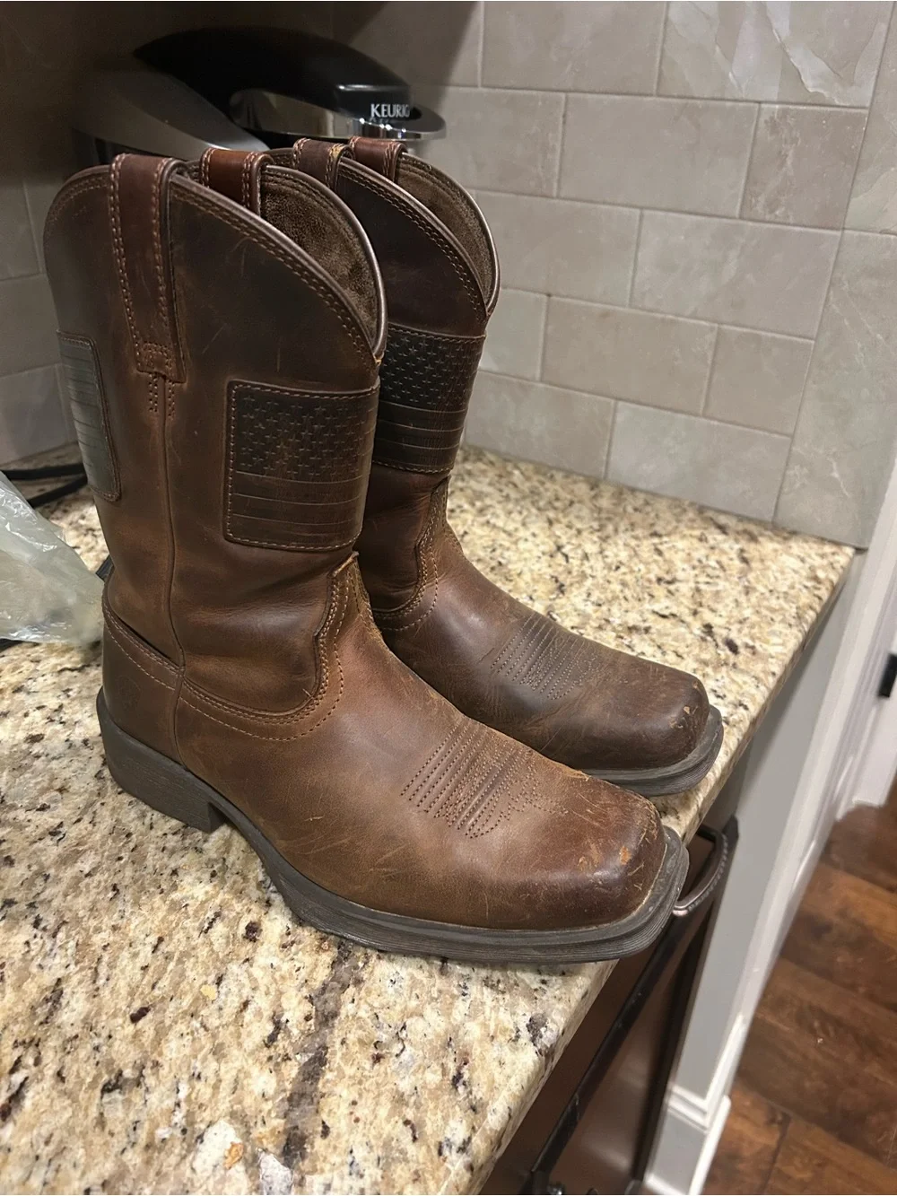 Ariat Men's Tan/Brown Work Boot with Grippy Rubber Sole
